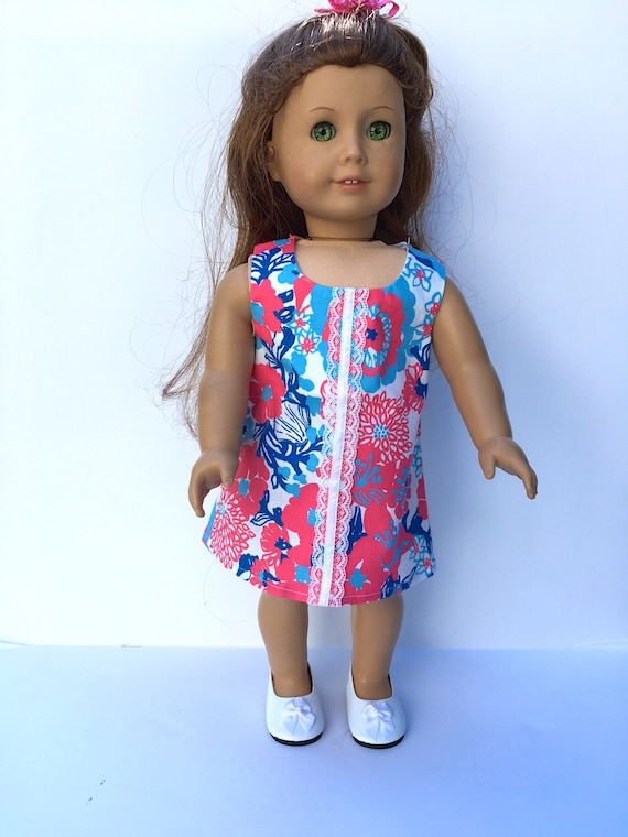 Easter Pink Flower Shift Dress American Made Doll Clothes For 18 Inch Girl Dolls