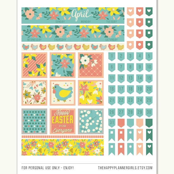 April Monthly April Planner 17025 April Planner Stickers Happy Planner April Easter Planner Stickers Spring Sticker Floral