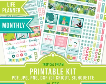 July Planner Stickers, Tropical Stickers, Erin Condren Monthly, ECLP July Sticker, July Monthly, Summer Planner Sticker, 17032