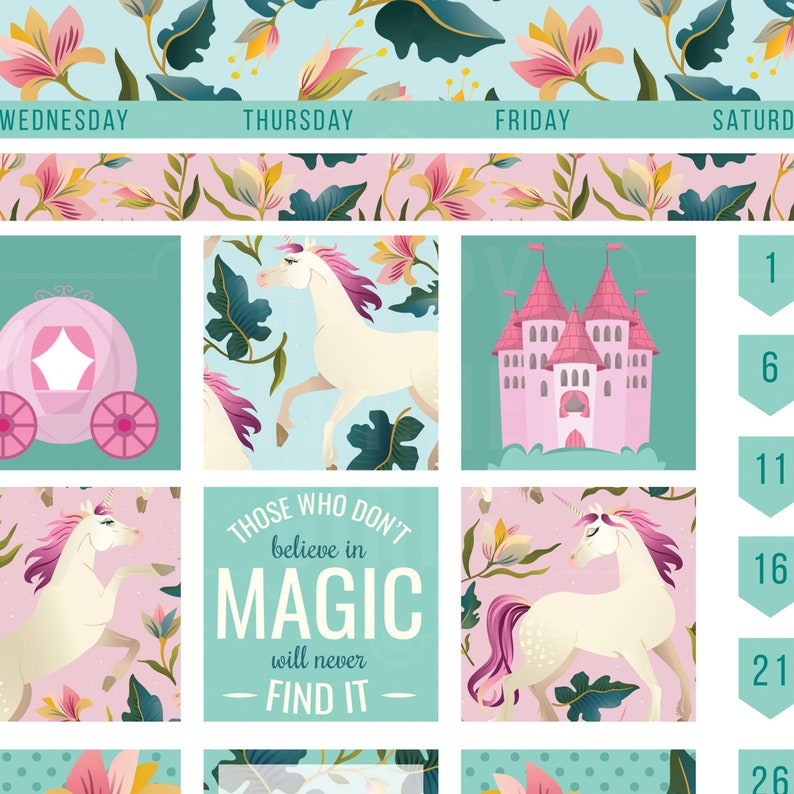 unicorn planner stickers printable planner stickers monthly etsy