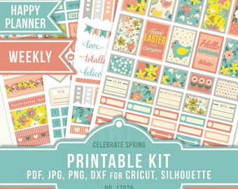 Printable planner stickers April weekly kit for Happy