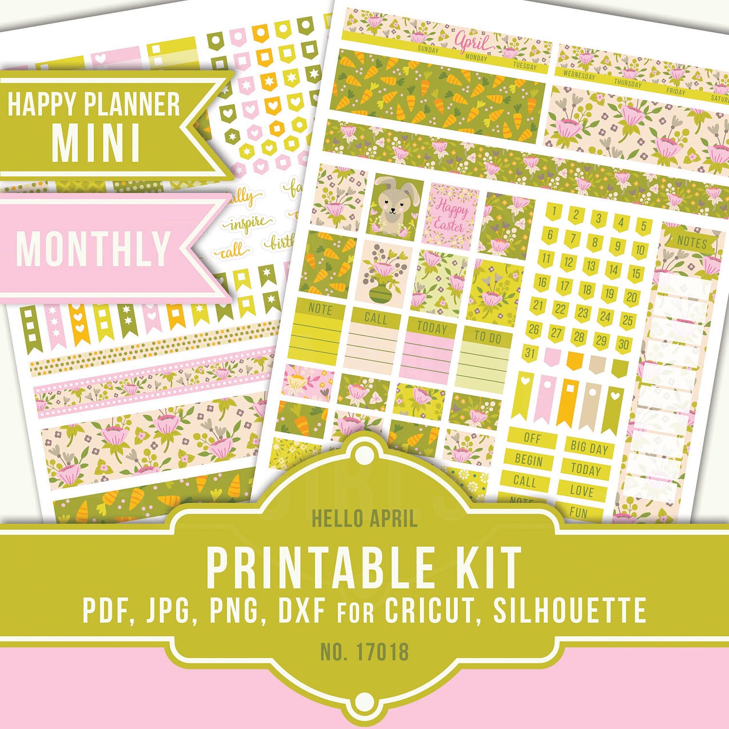 April Monthly April Planner 17025 April Planner Stickers Happy Planner April Easter Planner Stickers Spring Sticker Floral