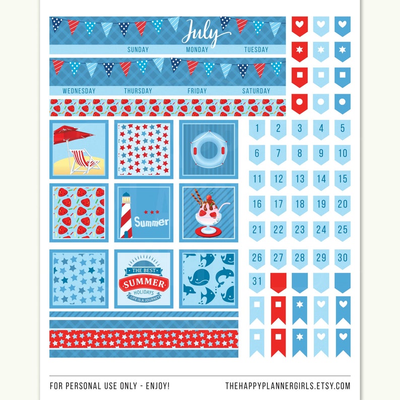 July monthly kit july planner stickers summer planner etsy