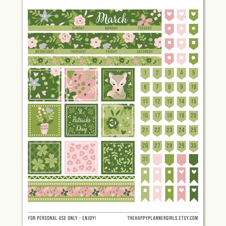 March Monthly Kit March Planner Stickers Floral Planner | Etsy
