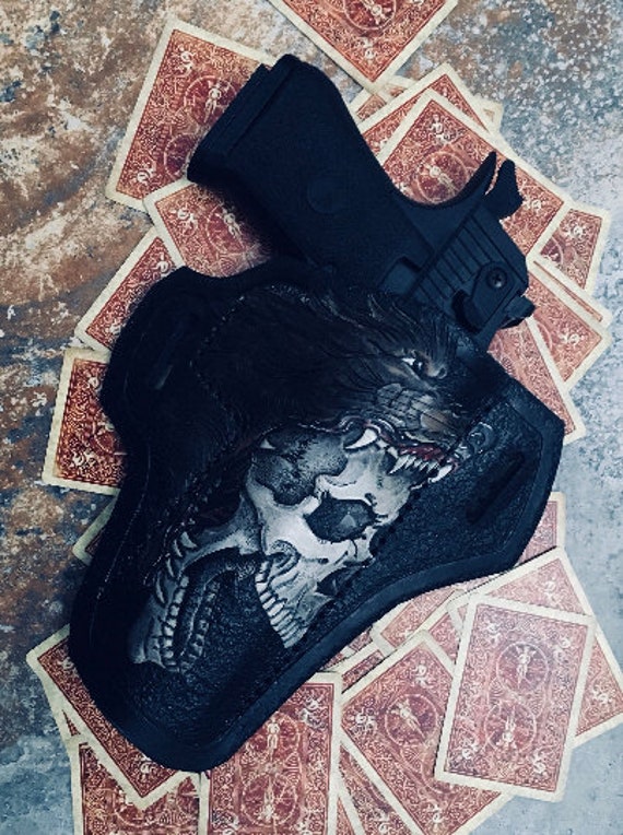 Leather Wolf Skull Holster.
