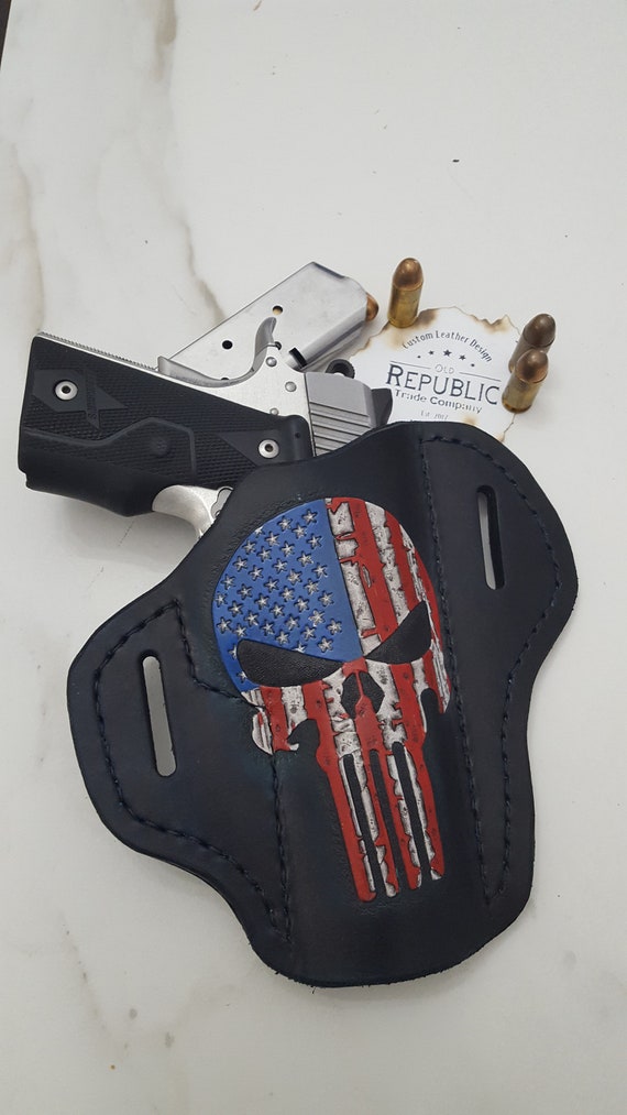 Leather American flag Skull Holster.