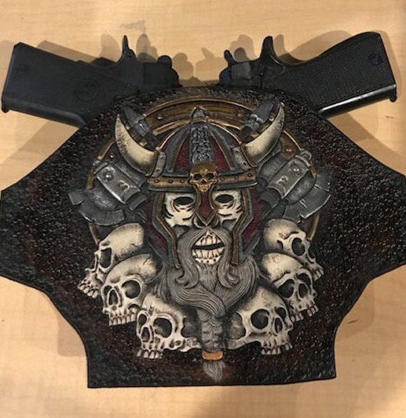 Leather Viking Skull Double Holster.