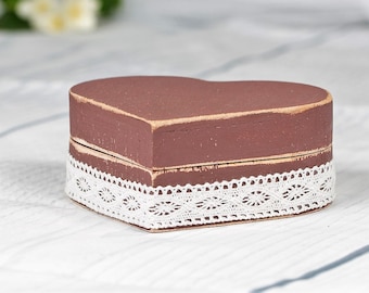 Caja rústica para anillos de boda con forma de corazón: porta anillos de madera, recuerdo bohemio