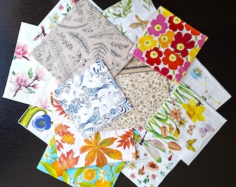 Set a sorpresa di tovaglioli per decoupage – Pacchetto assortito di articoli per lavori creativi con la carta (15 pezzi)