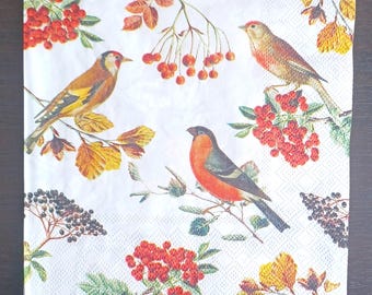 Decoupage-servetter med fågel och bär – papper, set om 4