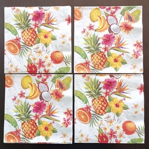 Lot de 4 serviettes de table pour le déjeuner Serviettes en papier pour décoration Papier pour décoration Fruits pour décoration Plantes Serviettes Lingettes ananas