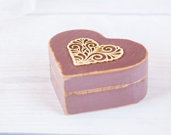 Caja rústica para anillos de boda con forma de corazón: porta anillos de madera, recuerdo de compromiso bohemio