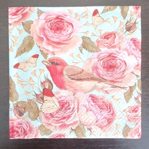 Lot de 4 serviettes de table pour le déjeuner Serviettes en papier pour décoration Papier pour décoration Fleurs pour décoration Roses Serviettes Amour