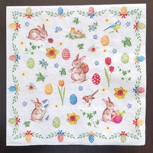 Serviettes de table à découper - lot de 4 - serviettes en papier à déjeuner pour décoration Papier à découper Petits lapins pour décoration de Pâques Lièvre