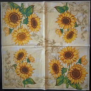 Sunflower Decoupage Napkins: Set of 2 Lunch Paper Napkins