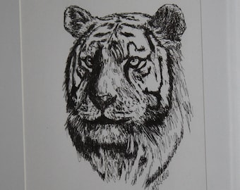 TIGER Zeichnung Tusche Gerahmt 30 x 40 cm Handgemalt Unikat