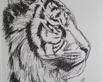 TIGER I Zeichnung Tusche Gerahmt 30 x 40 cm Handgemalt Unikat