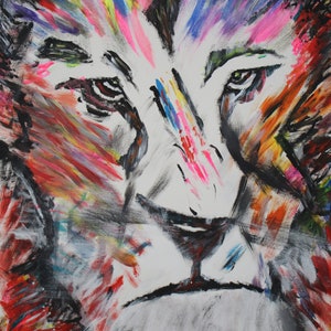 Abstract Acrylic Painting Lion Lion Popart 70 x 50 cm Stretch frame Hand Painted Unique