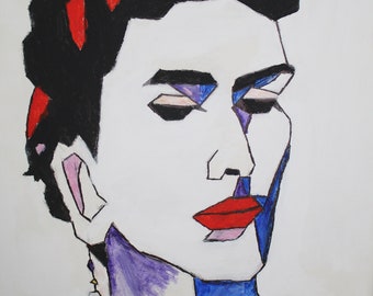 Original Pop Art Frida Kahlo Geometrisch Geometric 70 x 50 cm Keilrahmen Handgemalt Unikat
