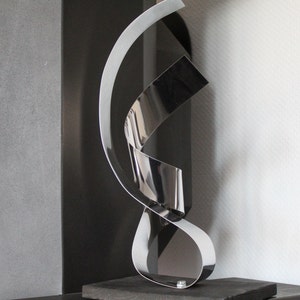 Large Modern Abstract Wood Stainless Steel Metal Artist Sculpture "Over you 1" 36 cm