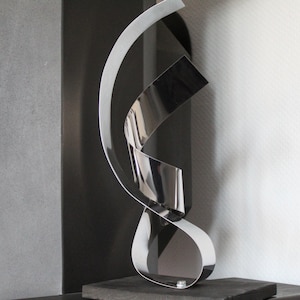 Large Modern Abstract Wood Stainless Steel Metal Artist Sculpture "Over you 1" 36 cm