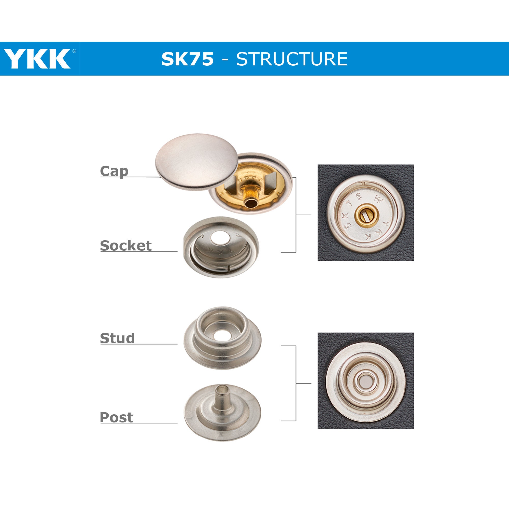 YKK SK35 Four Parts Ring-spring Button, Snap Button, Brass Button