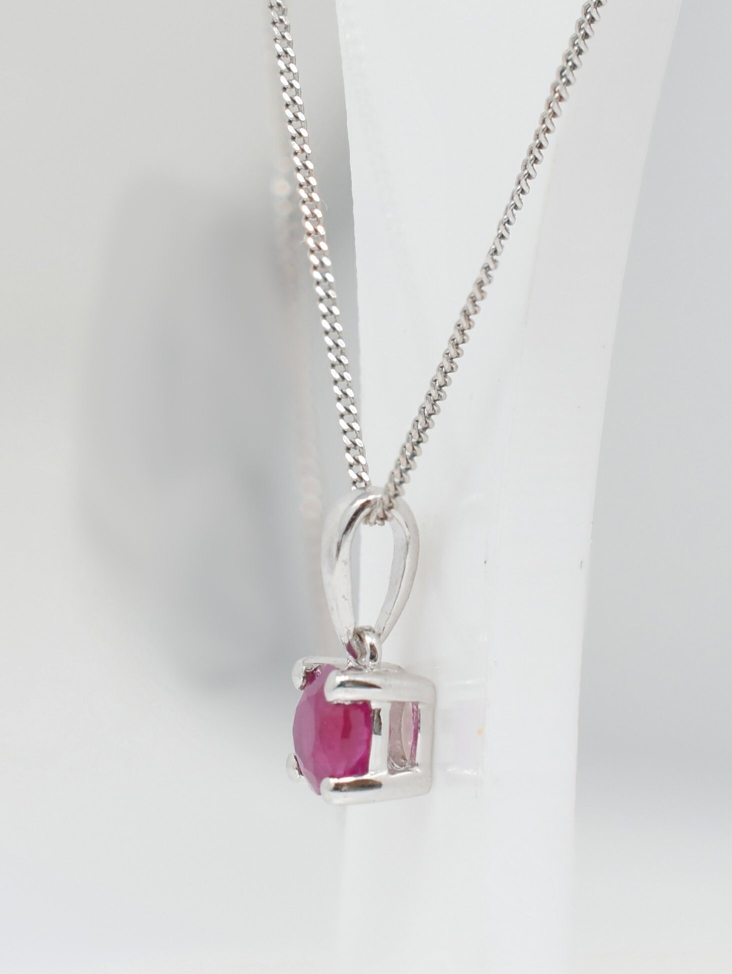 Natural Ruby Pendant Necklace in White Gold 18 Chain Etsy UK