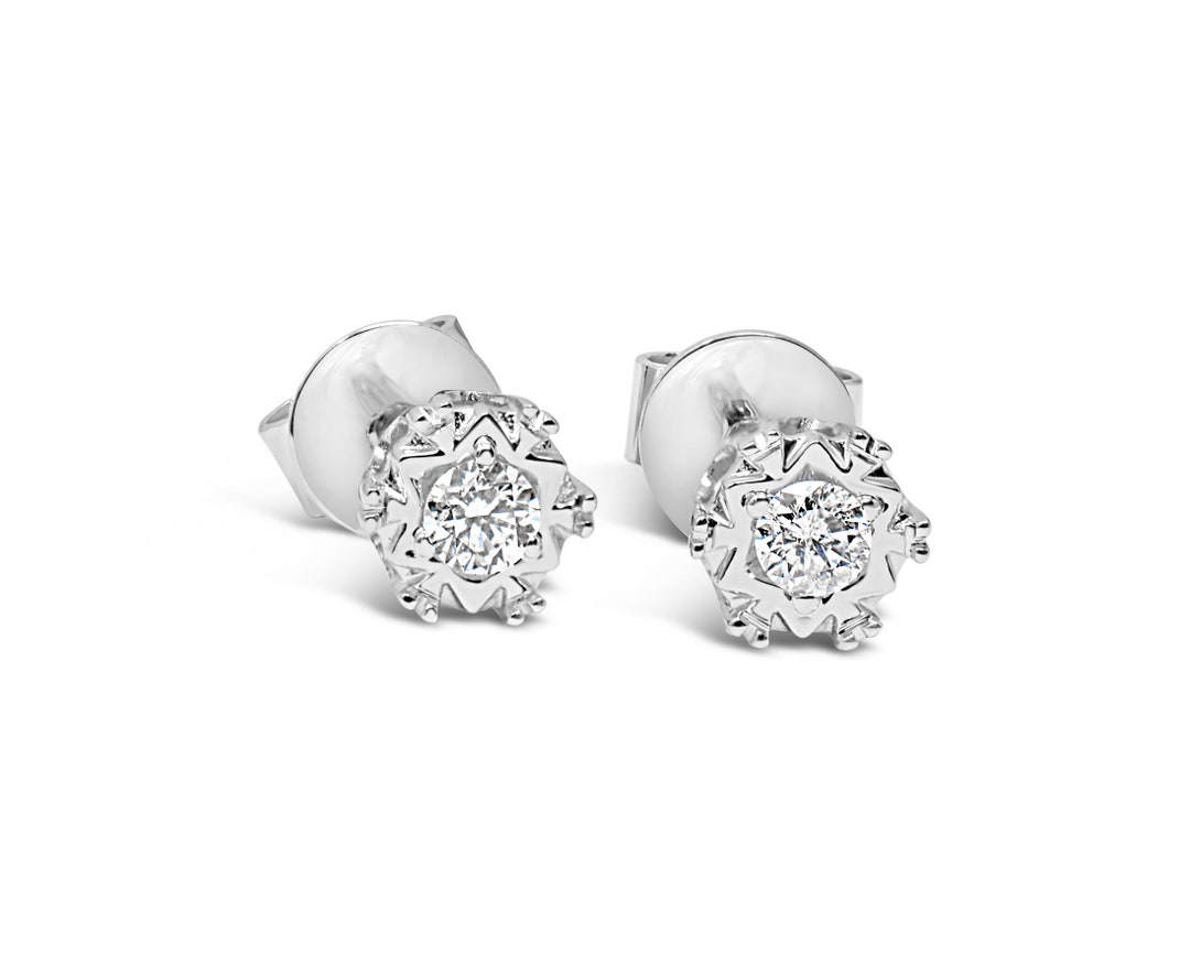 White Gold Diamond Earrings With Detailed Setting and Bright - Etsy UK