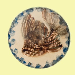 Antique European Spanish  Decorative Ceramic Plate with a Fish