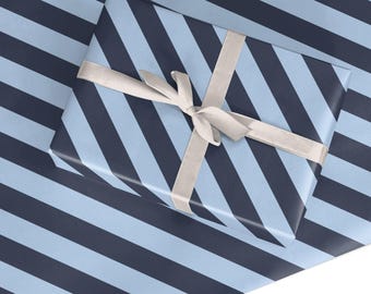 Navy and Light Blue Stripe Wrapping Paper | Gift Wrap for Men Dad Grandpa | Father's Day Birthday Retirement Classic Modern
