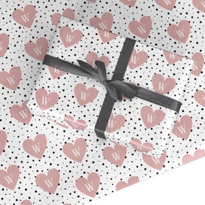 Dotted Pink Heart Personalised Initial Love Wrapping Paper Valentine's Gift Wrap