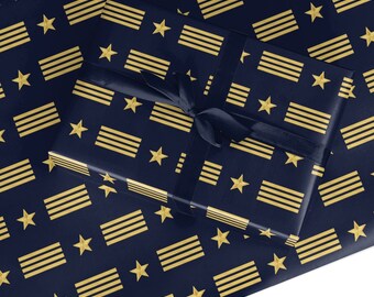 Navy and Gold Pilot Stripes Wrapping Paper