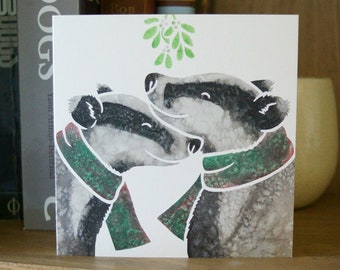 BADGER Christmas cards / European and British wildlife / xmas and holiday season / watercolour design by Yorkshire animal artist