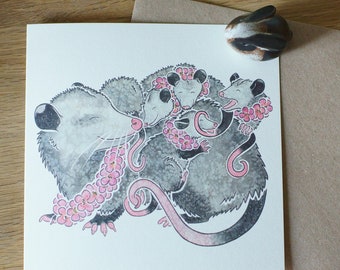 VIRGINIA OPOSSUM greetings card / cute printed watercolour art design by York artist Jess Chappell, anniversary, wedding, friend, birthday