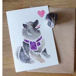 Cartes de correspondance KEESHOND / Chien de péniche hollandais wolfspitz / Conception d'art aquarelle imprimée / cadeau, voeux, merci, perte d'un animal de compagnie, condoléances, anniversaire