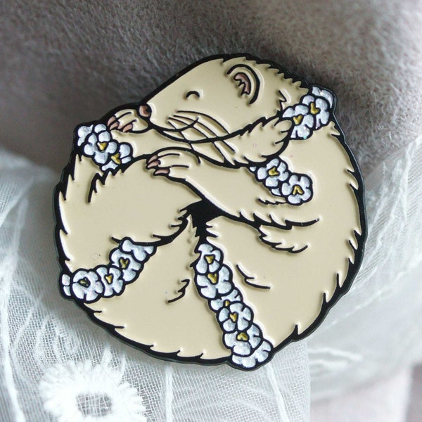 FERRET enamel lapel pin badge, perfect collectable gift for ferret owners or lovers, limited edition glitter enamel, albino/white