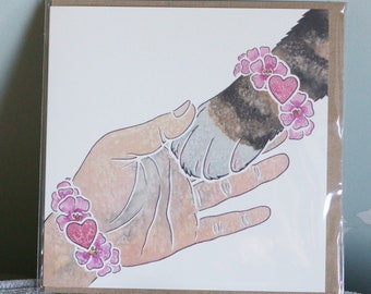 PET LOSS cat paw card / condolence, sympathy, bereavement / printed watercolour art by York artist Jess Chappell / blank inside