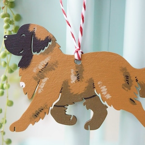 LEONBERGER dog handpainted ornament / cute natural wooden christmas tree decoration by Yorkshire UK animal artist Jess Chappell