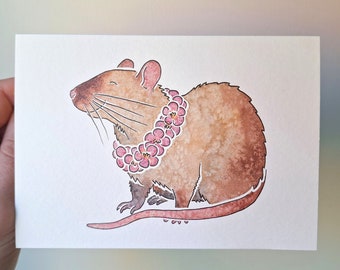 Siamese PET FANCY RAT watercolour design note greetings cards by York artist Jess Chappell, anniversary, wedding, birthday, thank you etc