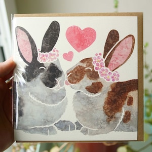HAUSTIER RABBIT Grusskarte / niedlicher Hase Druck in Aquarell Design von York UK Künstlerin J Chappell / Hochzeit, Jahrestag, für Sie, beste Freundin