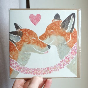 RED FOXES greeting card / cute printed fox watercolour design by Yorkshire artist Jess Chappell / birthday, anniversary, wedding, for her