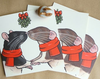 PET FANCY RAT Christmas cards / hooded dumbo ratty / Xmas holiday season gifts / watercolour design by Yorkshire animal artist Jess Chappell