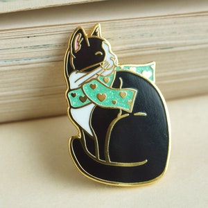 白黒CATエナメルラペルピンバッジ/タキシードドメスティックショートヘアタイプ/かわいい限定版ブローチ、猫好きの方へのプレゼントに最適