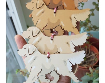 Cute GOLDEN RETRIEVER dog ornament, handpainted hanging wooden christmas tree decoration by York animal artist Jess Chappell