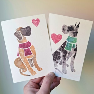 Cartes de correspondance pour chien dogue allemand / aquarelle imprimée / cadeau, salutations, merci, perte d'un animal de compagnie, condoléances, anniversaire / artiste animalier de York au Royaume-Uni