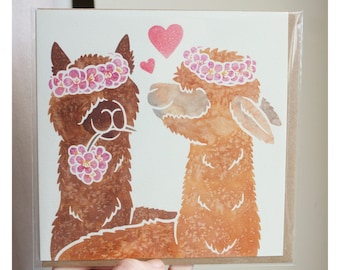 ALPACA llama greetings card / cute printed watercolour art design / girlfriend, best friend, anniversary, wedding, birthday card, daughter