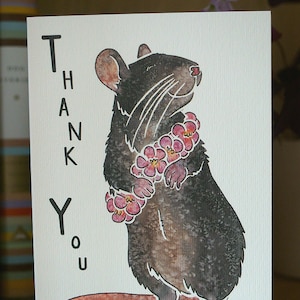 PET FANCY RAT Grußkarten / niedlich gedrucktes Aquarell-Design mit Dankeschön-Botschaft / britischer Tierkünstler