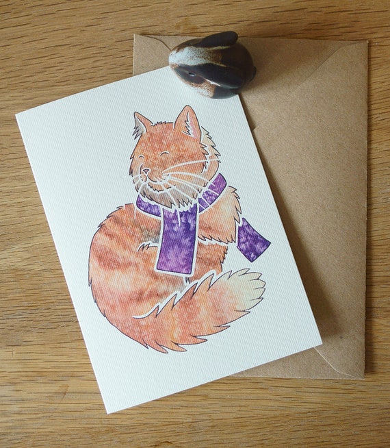 Maine Coon Ginger Cat Fluffy Longhaired Kitty Cute Note Cards Etsy