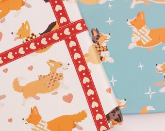 Entzückendes Geschenkpapier mit Pembroke und Cardigan WELSH Corgis Hund (Geschenkpapier), 70x50cm-Bogen, perfekt für Weihnachten, Geburtstage usw