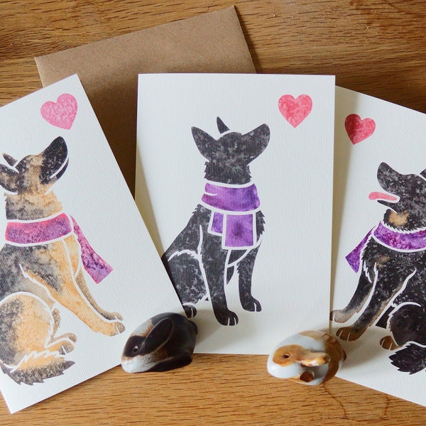 GERMAN SHEPHERD DOG note cards / Alsatian gsd / printed watercolour art design / gift, greetings, thankyou, pet loss, condolences, birthday